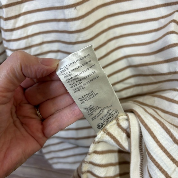 Anthropologie Maeve Women's Slouchy Striped Long Sleeve Shirt Cream Tan Medium - Picture 7 of 11
